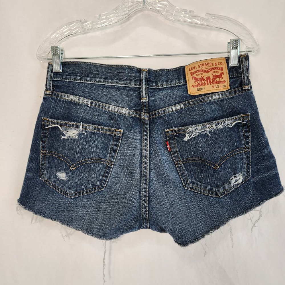 LEVI'S 508 Jeans Shorts High Rise Distressed Size W30 L30 100% Cotton LIKE NEW! - Picture 2 of 16